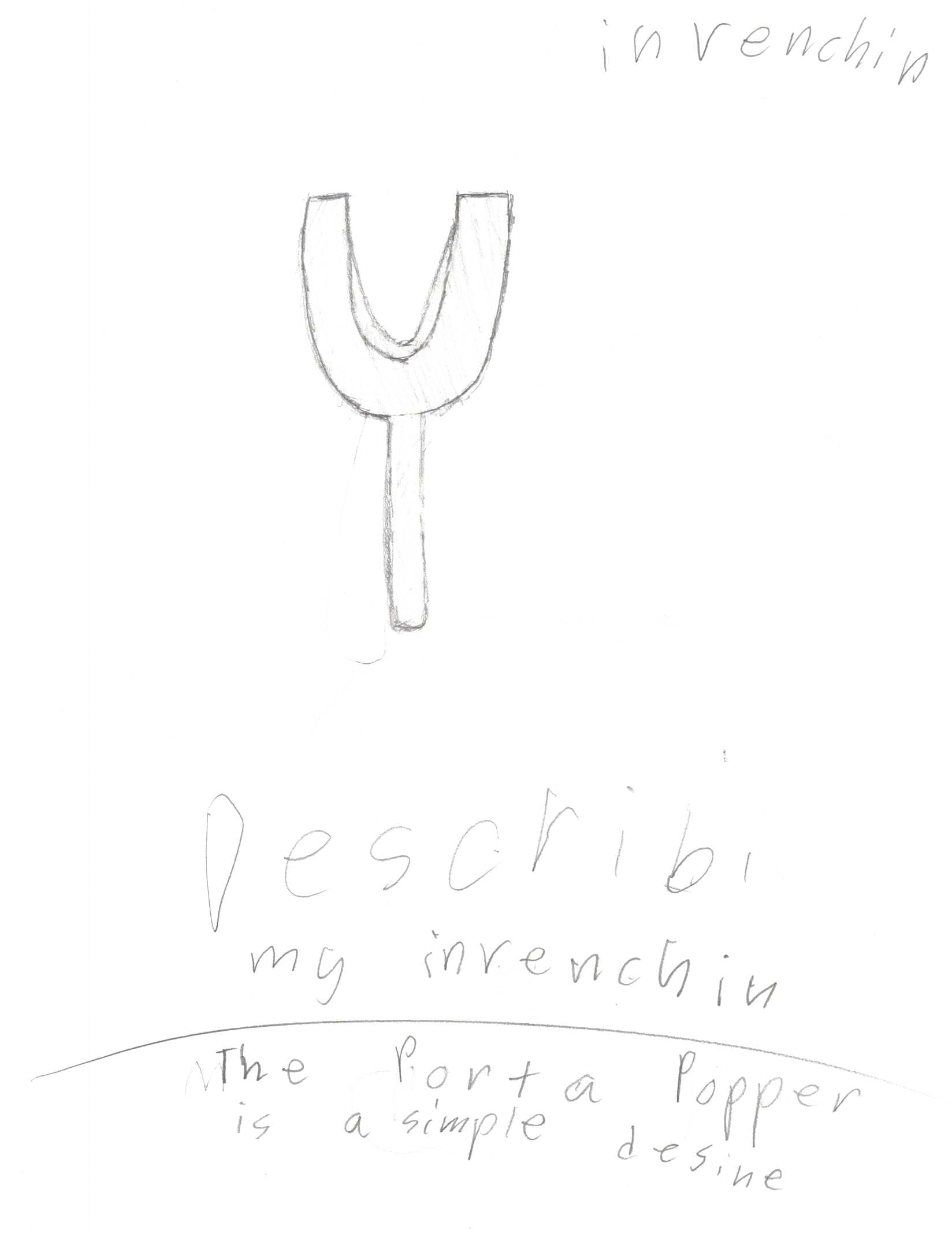 Hadley pencil sketch of the U-shaped Porta Popper with a handle